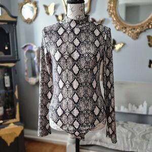 Caution To The Wind Black and White Snakeskin Balletcore Bodysuit Medium